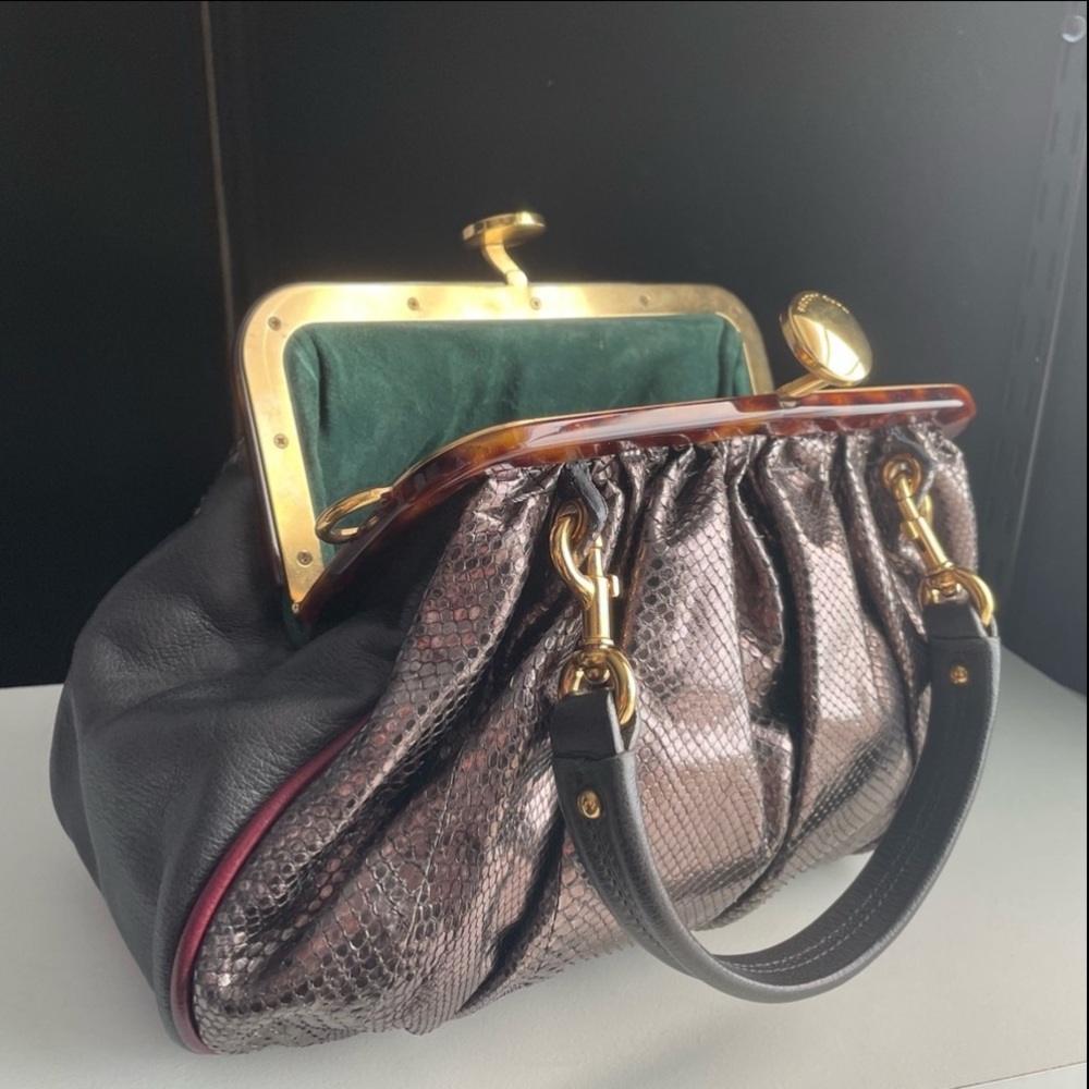 Vintage Marc Jacobs Leather & Snake Skin Python Stam Kiss lock Bag Silver Italy - Picture 4 of 16